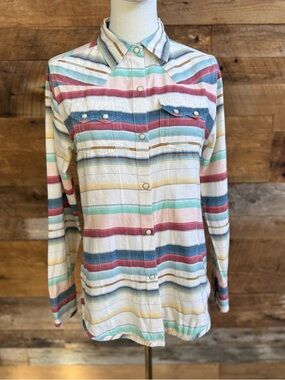 Tasha Polizzi Colt 44 Serape Stripe Western Pearl Snap Shirt Ivory Multi Small